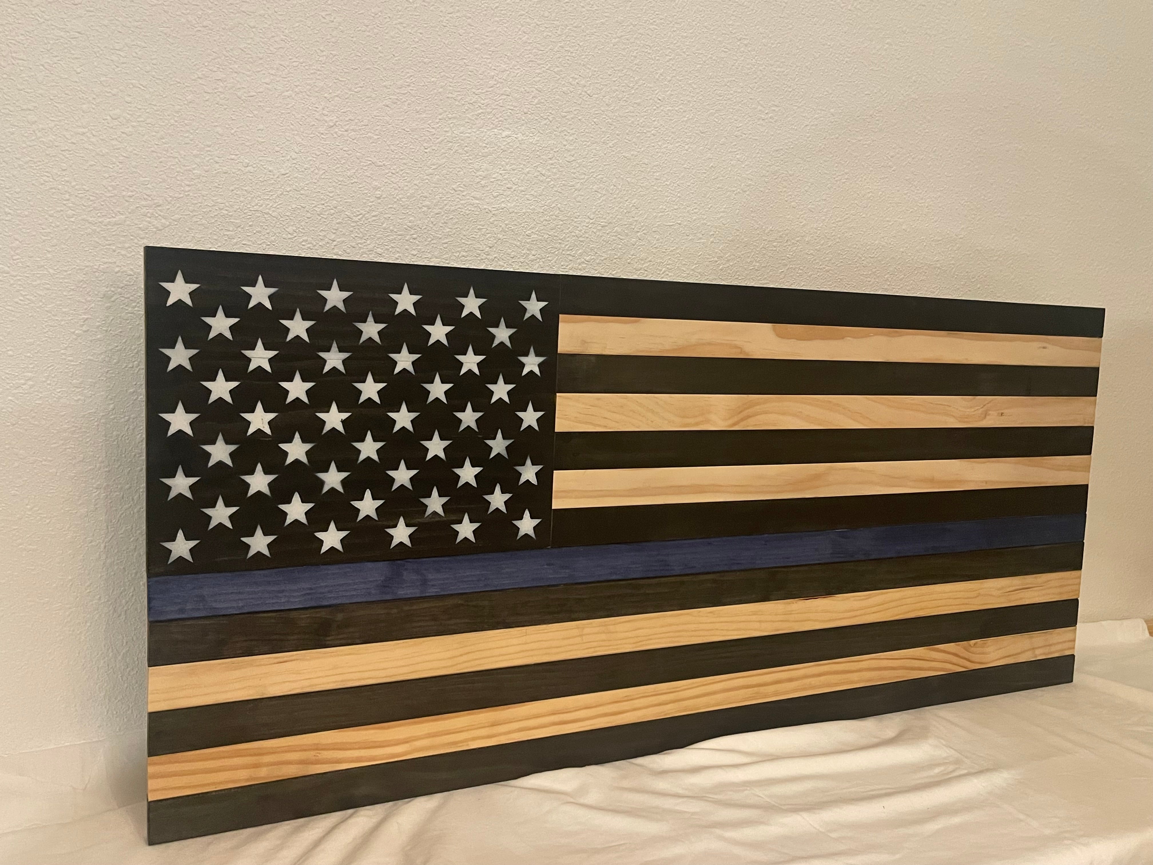 American Flag Blue Line Long Rifle 40" Inside