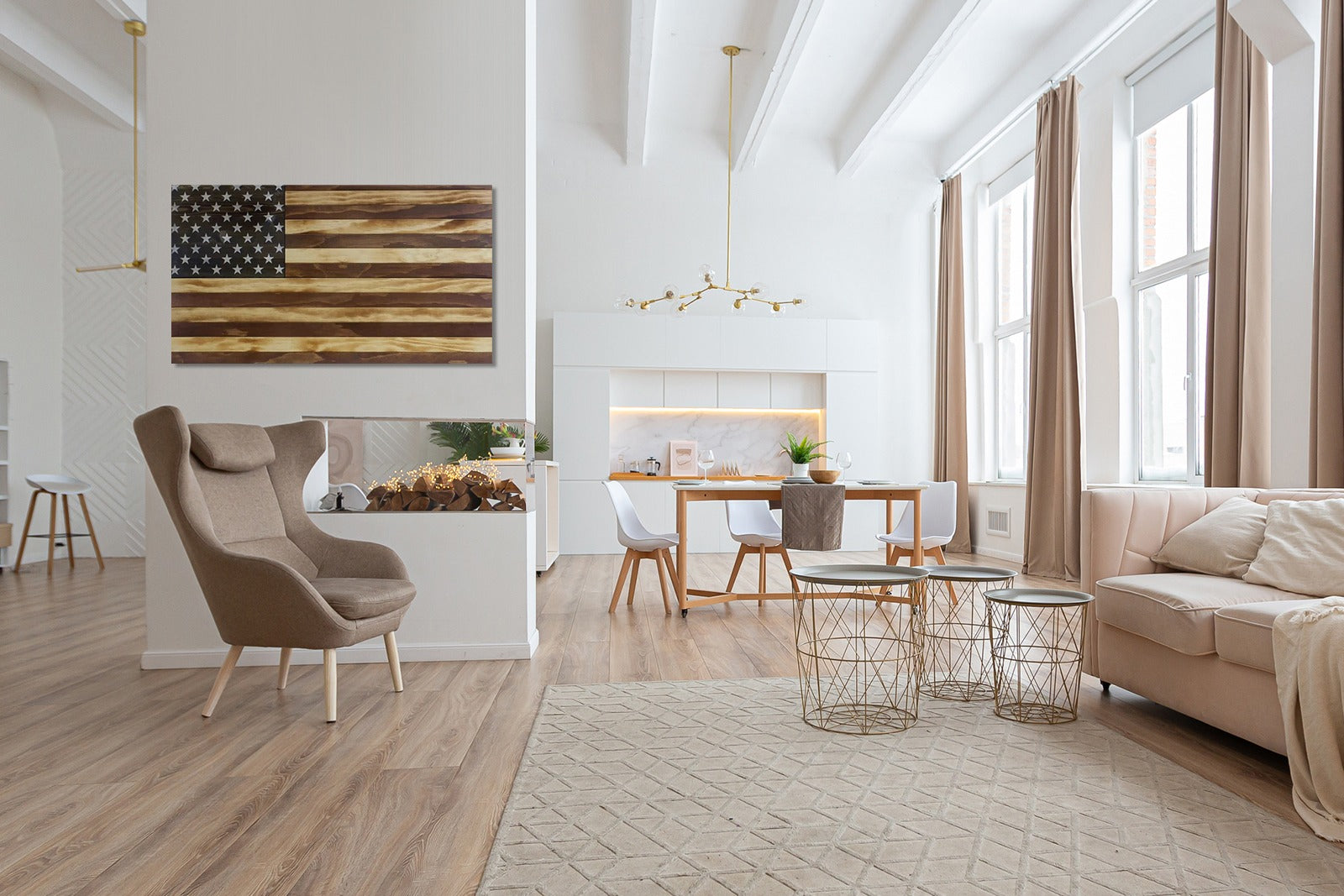 AMERICAN FLAG CONCEALMENT CABINET - TORCHED RUSTIC AMERICAN